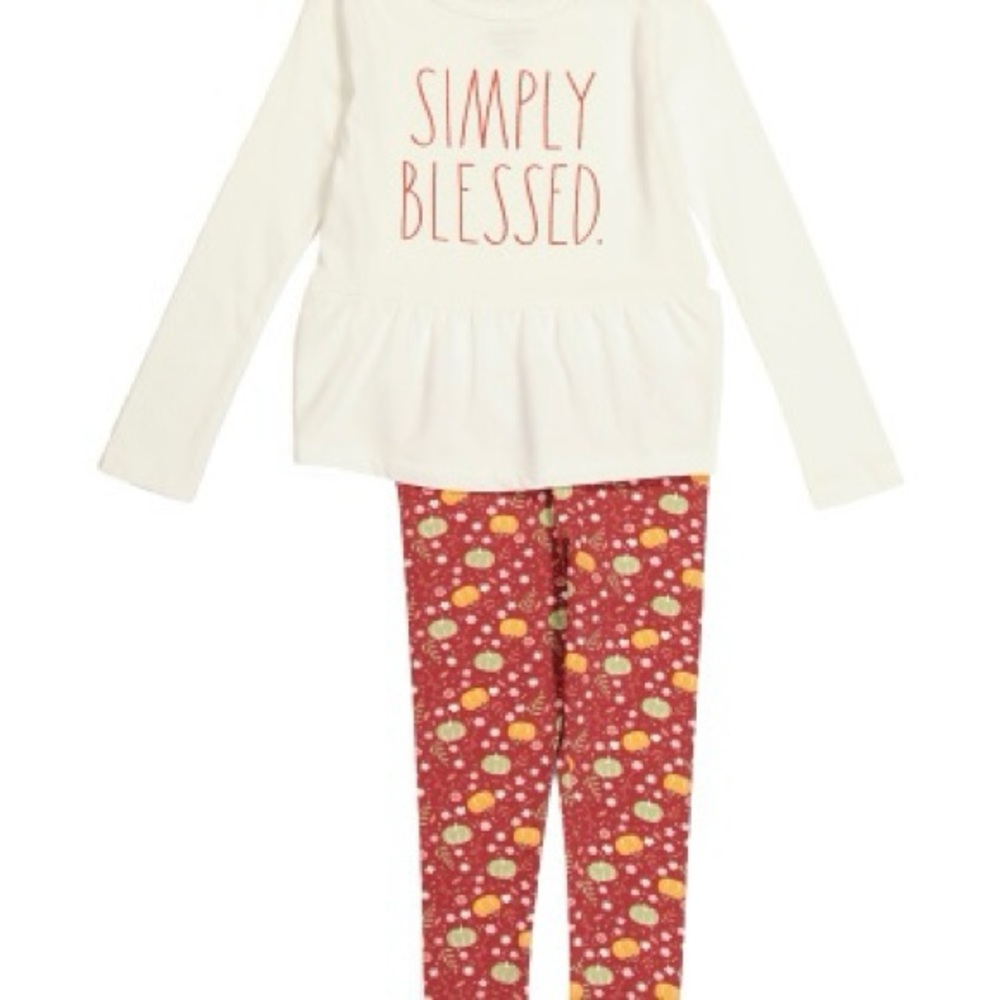 RAE DUNN girls simply blessed 2 piece set long sleeve and leggings